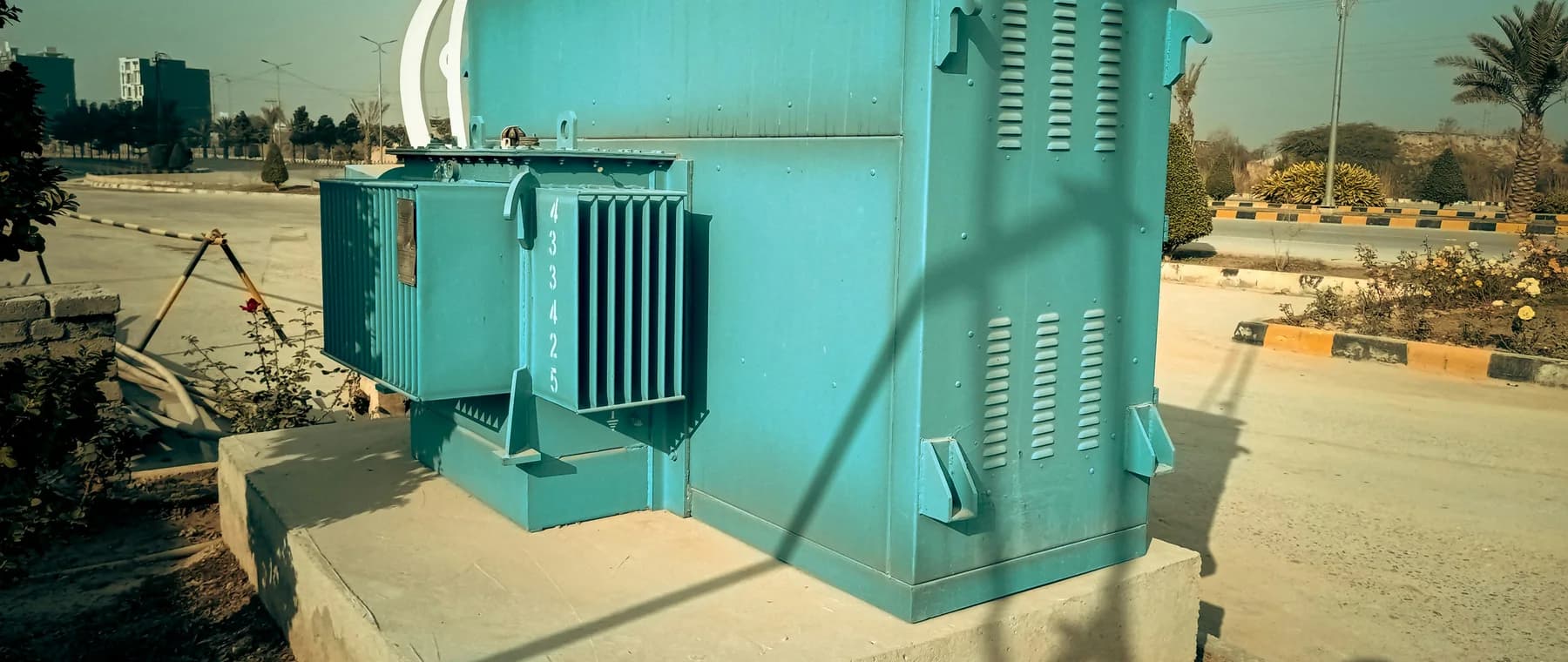 An electrical power generator unit installed at the roadside