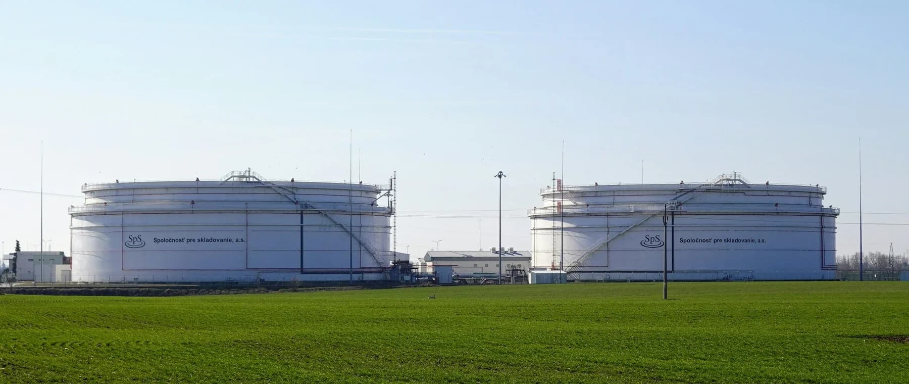 Large petroleum storage tanks at a fuel depot